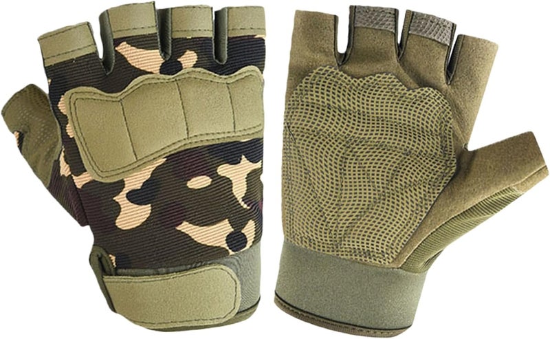 GREUS Kids Tactical Half Finger Riding Bike Gloves Anti-Slip Military Outdoor Training Cycling Camo Sports Gloves for Boys 8-10 - Image 1